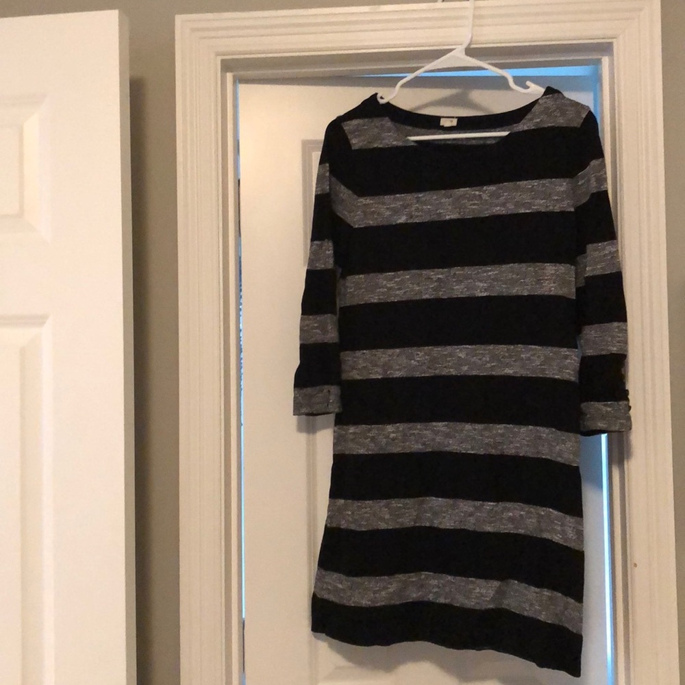 J.Crew grey/black striped 3/4 sleeve cotton dress